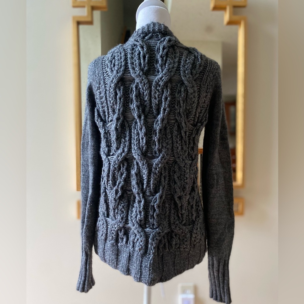 J Crew Handknit Women's Gray Wool Mohair Blend Cardigan 1 Button Sweater Med - Picture 3 of 11